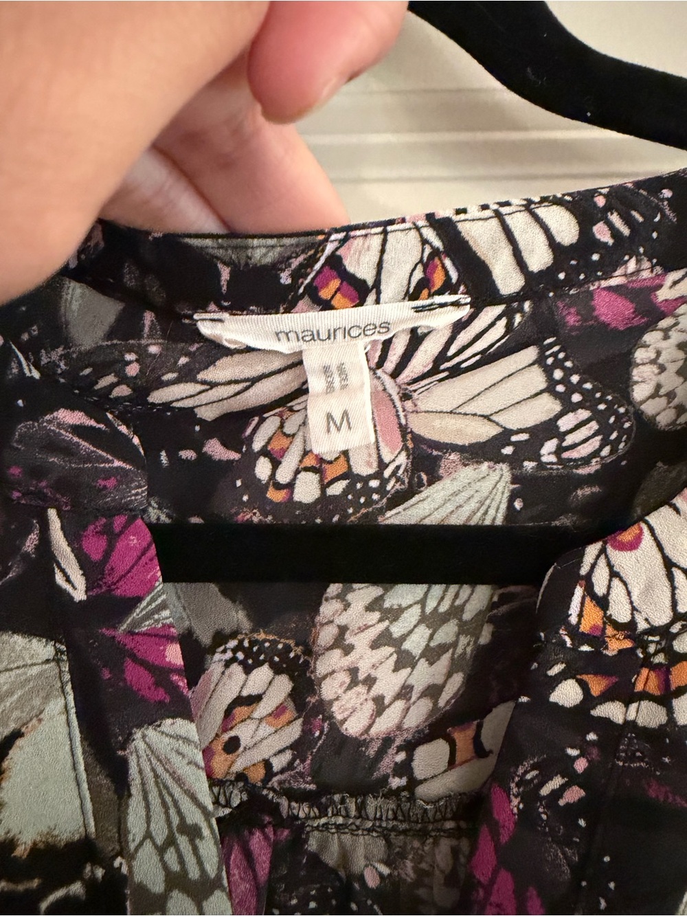 Maurices Black Butterfly-Print Blouse with Pink Accents - Picture 2 of 3